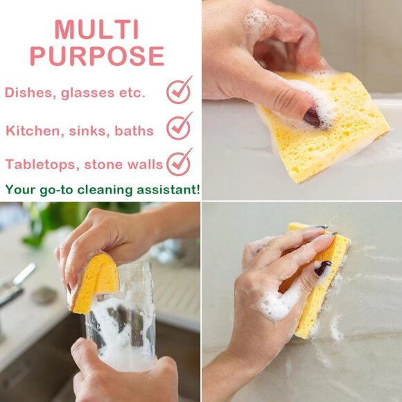 10 Pcs Natural Kitchen Sponge, Cellulose and Coconut Walnut Scrubber - Picture 4 of 9